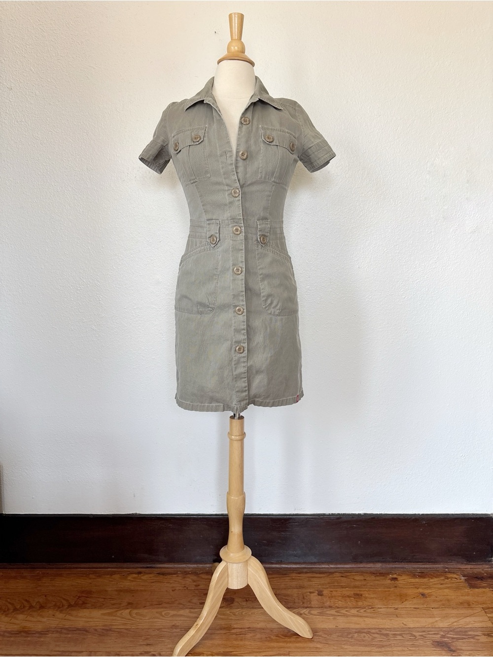 Vintage 90s Y2K Casual Button-Front Utility Dress